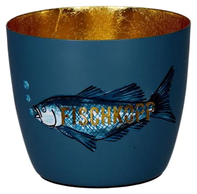 Produktbild von Gift Company Madras Windlicht M Fischkopp blau/gold 8,5cm