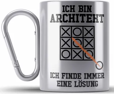 Produktbild von Trendation - Architekt Geschenk Edelstahl Tasse Karabiner Lustig Karabiner Edelstahl Tasse Karabiner Edelstahl mit Spruch Architektur Architekten Geschenkidee Männer (Silber)