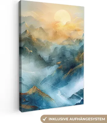 Obrázek produktu pro OneMillionCanvasses® - Obrazy na plátně - Abstraktní - Krajina - Hory - Modrá - Moderní, nástěnné umění, nástěnné dekorace Obývací pokoj, 60x90cm