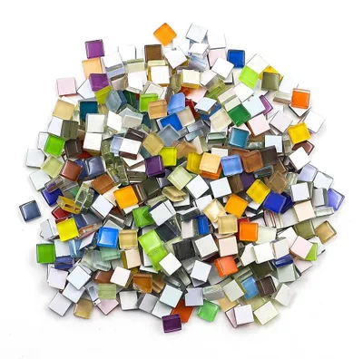 Produktbild von Mosaikfliesen, 450 Stück – Quadratische Mosaikfliesen – Bunte Mosaiksteine – DIY-Kunstprojekte – Kreatives Handwerk – Glasmosaik – Mosaiksteine