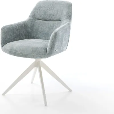 Produktbild von DELIFE Drehstuhl Pejo-Flex Chenille Pastellblau Kreuzgestell breit Weiß 360° drehbar Wippfunktion Taschenfederkern