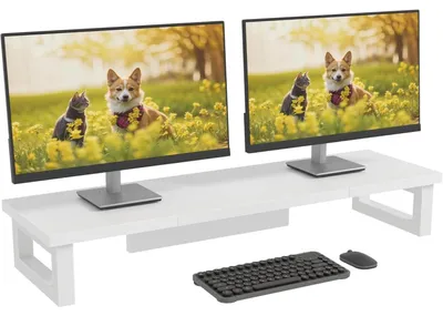 Obrázok produktu pre Držiak na monitor pre 2 monitory, rozmery 91x26x12,5 cm, biela farba, stolový stojan