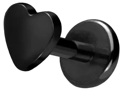 Produktbild von Ohrpiercing, Nasenpiercing Titan Labret mit Push Fit HERZ Schwarz Stablänge: 5mm | Stabstärke: 1mm
