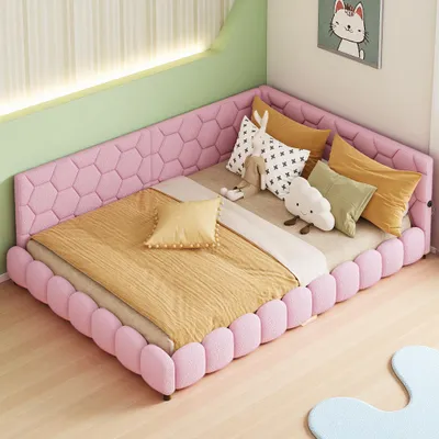 Produktbild von INONEFT Polsterbett Schlafsofa 140x200, Jugendbett mit LED Beleuchtung, Type-C und USB Anschlüsse, Tagesbett mit Lattenrost, Wolle, Rosa