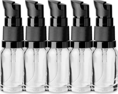Produktbild von 5x Klare Glasflasche 10 ml mit schwarzer Pumpe Dispenserpumpe 18/415