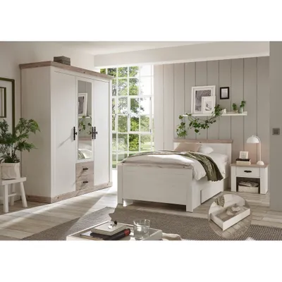 Produktbild von Schlafzimmer Set 4-tlg. FERNA-61 im Landhaus Design, Pinie weiß Nb. mit Absetzungen in Pinie dunkel Nb.