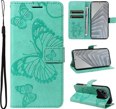 Produktbild von Xiaomi Redmi Note 14 4G Hülle - Coverup Schmetterlinge Klapphülle - Mintgrün