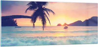 Produktbild von Bilder auf glas - Meer Strand Palme - 100x40cm - Glasbilder - Wandbilder - Kunstdruck - zum Aufhängen bereit - Wanddekoration aus Glas - Glas Bilder - Wandbild auf Glas - Einteilig - GAB100x40-3992