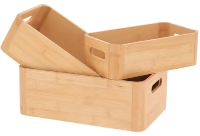 Obrázek produktu pro TENDANCE | Organizér – úložná krabička – organizér na kosmetiku – béžová – sada 3 ks – z bambusu – dekorativní krabička – dekorativní – praktická