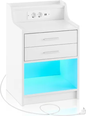 Produktbild von CLIPOP Nachtkommode, 40x35x65cm Nachttisch, 2 Schubladen-Nachtschrank mit Verstellbarem LED Licht & USB-Anschluss