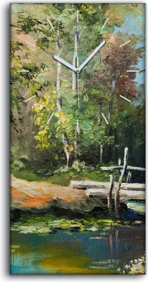 Produktbild von Küchenuhr Bürouhr Leinwand Uhr Geräuschlos 30x60 Landschafts Baum See Brücke - weiße Hände