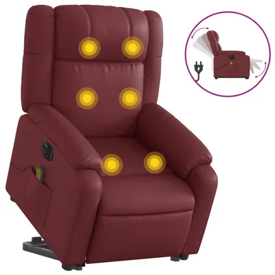 Produktbild von Massagesessel mit Aufstehhilfe Elektrisch Weinrot Kunstleder