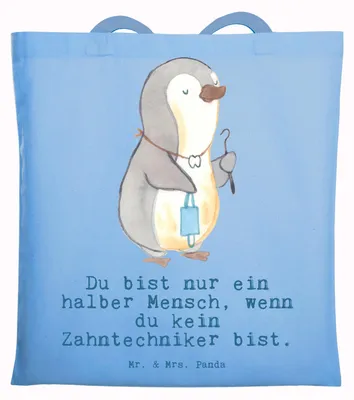 Produktbild von Mr. & Mrs. Panda Tote Bag Zahntechniker Herz - Sky Blue - Geschenk, Laptoptasche, Tasche, festival, Shopping, Schultasche