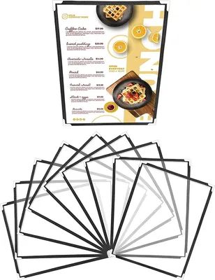 Produktbild von Belle Vous Doppelt Faltbare A5 Menükartenhalter (10 Stk) - Speisekartenmappe - Einzelseite Doppelansicht - Schwarz Speisekarten Faltmappe mit