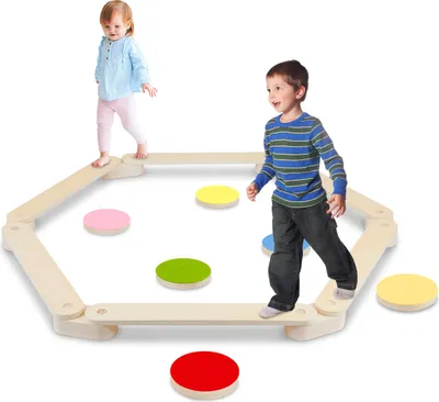 Produktbild von Hebitod Schwebebalken Balancierbalken Kinder mit 6 Balanciersteine,6 Balancepedal & Tragetasche