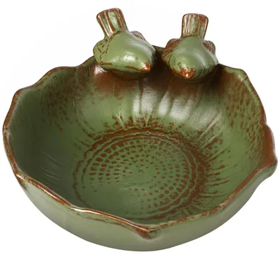 Zdjęcie produktu dla Kąpielka dla ptaków, ceramiczna, odporna na mróz, stojąca, do ogrodu, jako źródło wody i miejsce karmienia, wymiary: 14,5 x 14,5 x 7,5 cm