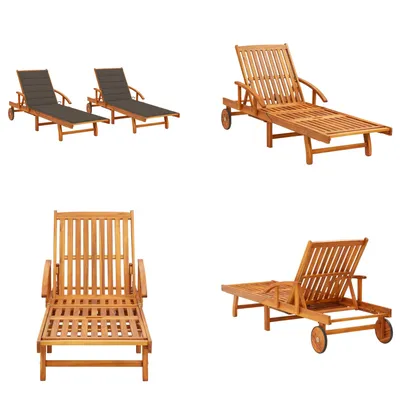 Image de vidaXL Bain de soleil 2 pièces avec coussins en bois massif d'acacia - Chaise longue de jardin - Chaise longue - Bains de soleil