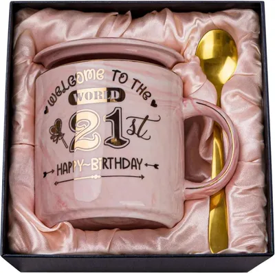 Image de 21. Cadeau d'anniversaire Tasse à café avec design doré 400ml incl. boîte cadeau