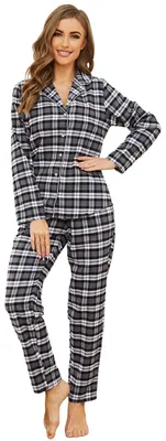 Produktbild von Damen Lange Flanell Pyjama Set - 100% Baumwolle für den Winter