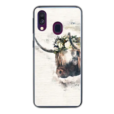 Produktbild von MuchoWow® Handyhülle Schutzhülle Hülle für Samsung Galaxy A40 Schottischer Highlander - Rauch - Blumen Silikon Softcase Handy Hülle - Handy-Tasche