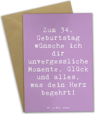 Produktbild von Mr. & Mrs. Panda babykarte Spruch 34. Geburtstag Glückwünsche - Lavendeltraum - Geschenk, Alter, weihnachtskarten, Glück, unvergesslich, Geburtstagsgeschenk, dankeskarten