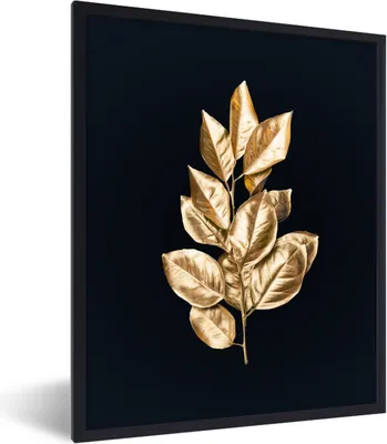 Produktbild von MuchoWow® Gerahmtes Poster Pflanze - Blätter - Gold - Schwarz - Luxus 60x80 cm - Poster mit Schwarzem Bilderrahmen Wandposter Rahmen Foto Bilder - Premium - Wanddeko Wohnzimmer