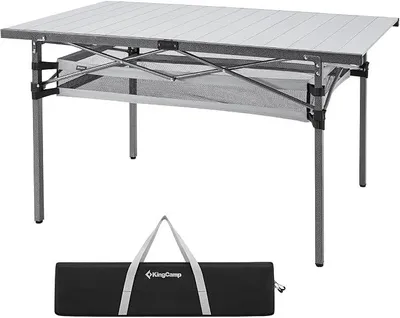 Imagen del producto de Mesa plegable para camping Silecomplaza, capacidad de hasta 80 kg, 136 x 70 cm, con bolsa de malla desmontable