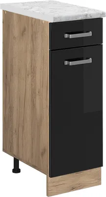 Produktbild von Küchenunterschrank Vicco R-Line Schwarz Hochglanz 30 cm AP Marmor, Model 45750