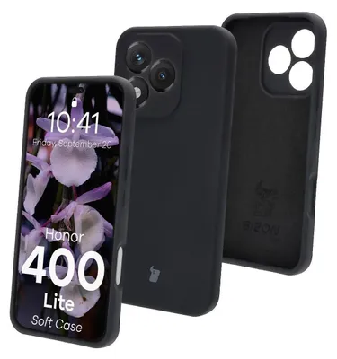 Three black phone cases are displayed diagonally against a white background. One case is shown from the front with a phone screen displaying a floral image and text. The other two cases are shown from the back, one with the camera cutout visible and the ot