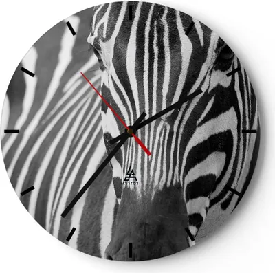 Produktbild von Wanduhr - Rund - Glasuhr - Tiere Zebra gestreift - 30x30cm - Schleichendes Uhrwerk - Lautlos - zum Aufhängen bereit - Dekoration Modern - Wanddekoration aus Glas - C3AR30x30-2254