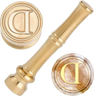 Produktbild von Miniaturen - Miniaturwachs Siegelstempel D-Alphabet 15mm Goldener Metall-Messing Retro-Vintage Initialsiegelstempel Mit Bambusgriff Handgriff für Thanksgiving-Karten und -Umschläge, Hochzeitsumschläge