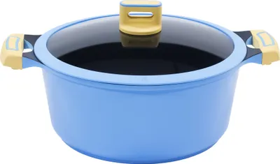 Produktbild von Ø24cm Kochtopf ca. 11.5cm hoch KING® GOURMET BLAU aus Aluguss mit keramisch verstärkter Antihaft-Beschichtung: XYLAN™ PLUS SILVER DIAMOND / inklusive Glasdeckel / Farbe: Blau
