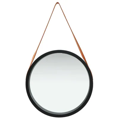 Image de vidaXL Miroir mural avec ceinture 50 cm noir