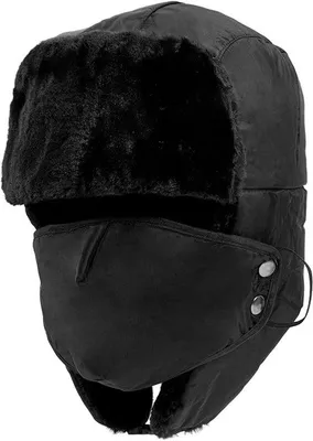 Produktbild von Wintermütze - Uni-Wintermütze - Winddichte Wintermütze - Mit Gesichtsvisier und Ohrklappen - Faux-Pelz - Für Skifahren, Skaten, Camping oder Alltagsgebrauch - Schwarz - Keramik