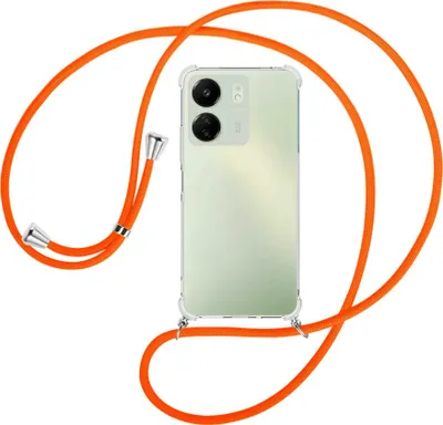 Produktbild von Handykette Backcover-Schutzhülle mit Band (Metall silberfarben) für Xiaomi Redmi 13C (6.71'') - neonorange