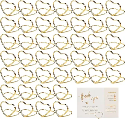 Produktbild von Tischkartenhalter 50 Stück, Herzform, Metall, 3 x 2,5 x 0,1 cm, für Hochzeiten