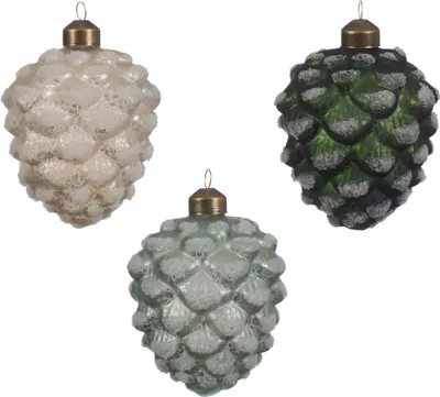 Produktbild von Christbaumschmuck Zapfen grün Mix Glas 8cm 12er Set