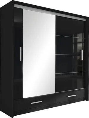 Zdjęcie produktu dla Bolonia 203 szafa z drzwiami przesuwnymi, szafa 2-drzwiowa z 1 lustrem, nowoczesna szafa, szafa o wymiarach: 208 x 225 x 61 cm