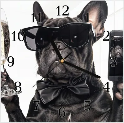 Produktbild von Wanduhr aus Glas mit Motiv Sonnenbrillenhund- 30 x 30 cm - inkl. Aufhängesystem