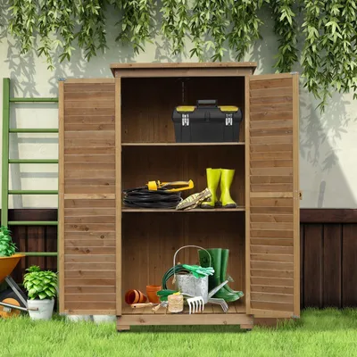 Immagine prodotto di Armadietto da giardino in legno di abete | Colore: marrone | Dimensioni: 18,3 x 34,25 x 62,99 cm