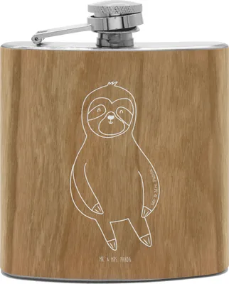 Produktbild von Mr. & Mrs. Panda Flachmann Faultier Zufrieden - Transparent - Geschenk, taschenflasche, Glück, Zufriedenheit, feldflasche, Pause, Happy, Hip Flask, Deko, Glücklich