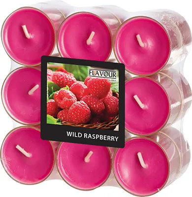 Produktbild von Papstar "Flavour" Duftlichte Wild Raspberry in Polycarbonathülle, 6 x 18 Stück