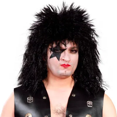 Image de perruque noire de rock star bouclée pour hommes