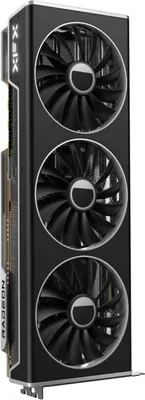 A 3D render of a graphics card.