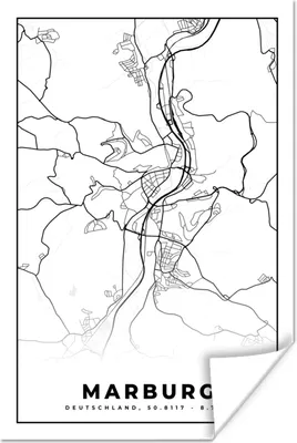 Produktbild von MuchoWow® Poster Marburg - Karte - Stadtplan 120x180 cm - Kunstposter