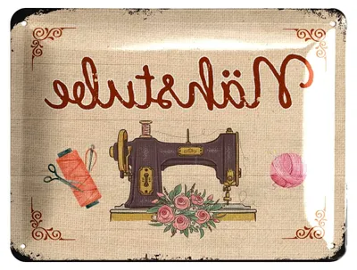 Produktbild von Vintage Blechschild für Nähzimmer - Dekoration und Geschenkidee für Nähbegeisterte - 15x20cm