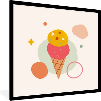 Produktbild von MuchoWow® Gerahmtes Poster Eiscreme - Pastell - Sommer 40x40 cm - Poster mit Schwarzem Bilderrahmen Wandposter Rahmen Foto Bilder - Mit Rahmen - Wanddekoration Schlafzimmer