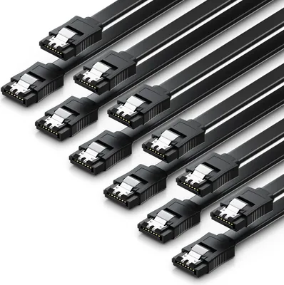 Produktbild von deleyCON 6x 50cm SATA 3 Kabel im Set SATA III Datenkabel - HDD SSD Verbindungskabel Anschlusskabel Metall-Clip 6 GBit/s - 2 Gerade L-Typ Stecker - Schwarz
