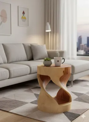 Image de Élégante table d'appoint en bois beige pour votre intérieur, Image générée par une IA