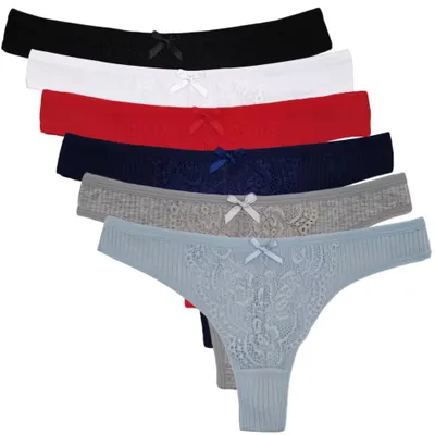 Produktbild von Stringtanga Damen Strings Spitze Baumwolle Set 6 Stück Tangas Slips mehrfarbig S (34/36)